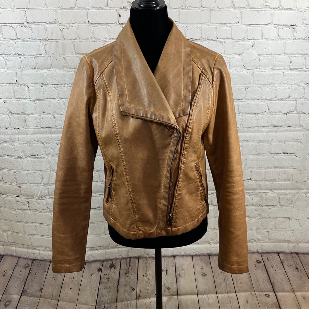 Faux leather distressed moto jacket